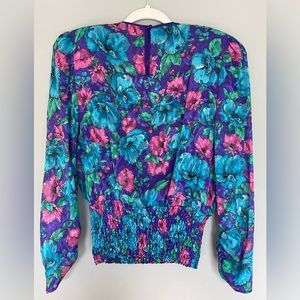 Diane Freis Vintage 80's/90's Purple Beaded Chiffon Floral Top (M)